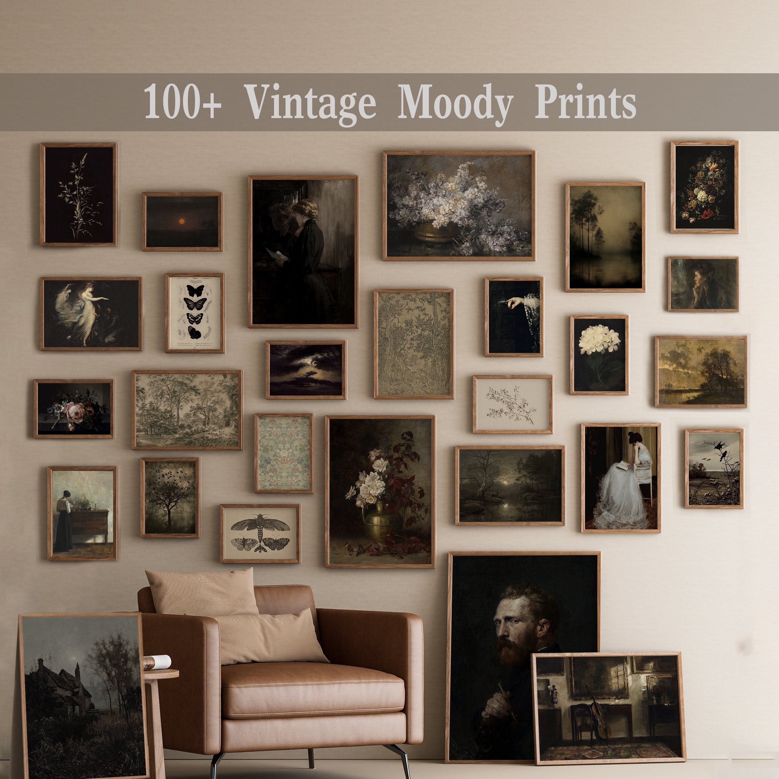 Vintage Moody Prints | Dark Academia Decor | Rustic Dark Gallery Wall Set | Moody French Country Prints | Antique Moody Gallery Wall Prints