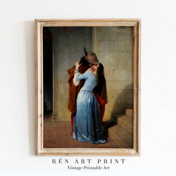 Antique Love Wall Art Print | Vintage Romanticism Painting | Kissing Wall Art | Hugging Couple Printable | Romantic Wall Art | El Beso Print