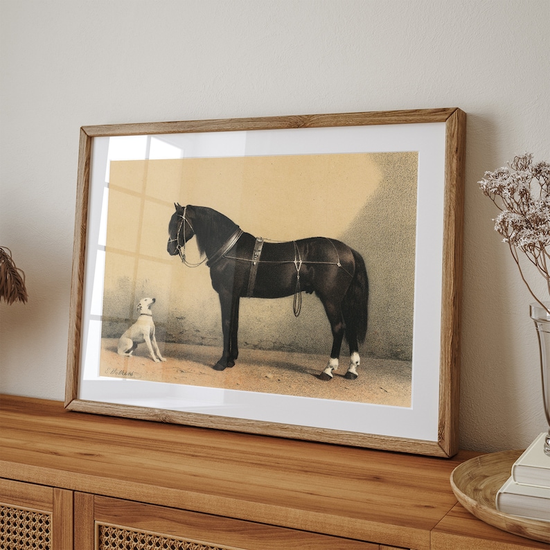 Vintage Horse Print Digital Download Animal Farm Print Antique Nursery Wall Decor Printable Wall Art Dog and Black Horse Painting image 3