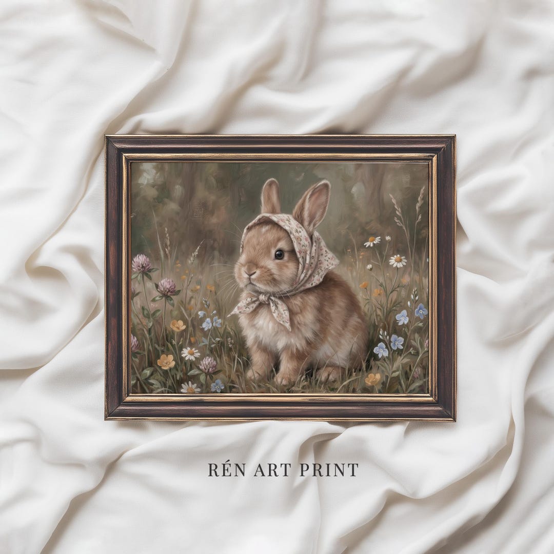 Spring Bunny Printable | Farmhouse Easter Wall Art | Vintage Rabbit ...