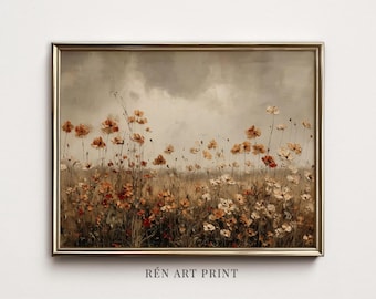 Vintage Fall Meadow Wall Art | Autumn Wildflower Print | Moody Country Decor