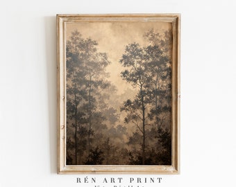 Misty Woods Landscape Painting | Vintage Cottagecore Wall Art (Digital Download)