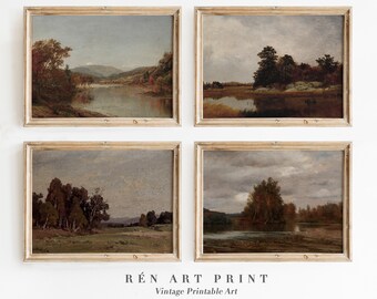 Vintage Autumn Landscape Painting Set | Printable Fall Gallery Wall (Digital Download)