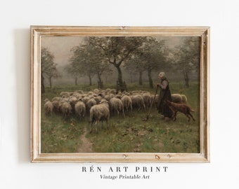 Antique Sheep Painting | Spring Farmhouse Wall Art (Digital Download)