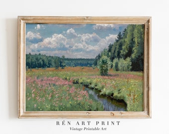Vintage Spring Landscape Painting | Wildflower Field Printable (Digital Download)