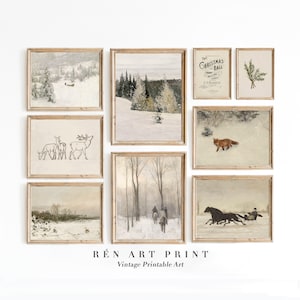 Vintage Winter Prints | Holiday Gallery Wall Prints | Snowy Landscape Painting Printable| Neutral Christmas Prints | Winter Gallery Wall Set