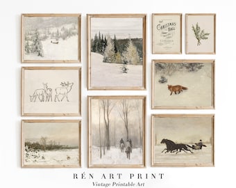 Vintage Winter Landscape Prints | Antique Holiday Gallery Wall Set (Digital Download)
