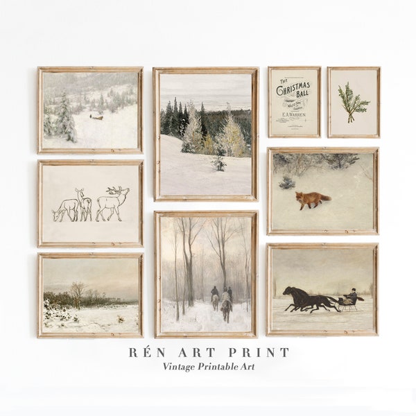 Vintage Winter Landscape Prints | Antique Holiday Gallery Wall Set (Digital Download)