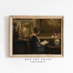 Woman Reading Painting Printable Art | Vintage Woman Portrait Wall Art| Digital Download | Moody Victorian Decor| Antique Oil Painting Print