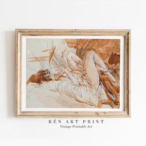 Vintage Woman Painting Wall Art | Reclining Lady Printable Art | Female Watercolor Digital Download Art