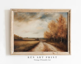 Vintage Autumn Landscape Painting | Rustic Farmhouse Wall Art (Digital Download)
