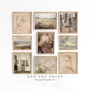 Vintage French Country Gallery Prints | Light Academia Decor | Neutral Set of 9 Prints | Kitchen Wall Art Set | Farmhouse Digital Download