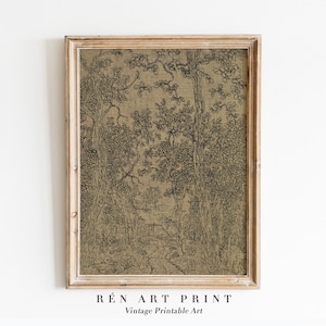 Vintage Sketch Print | Antique Landscape Drawing | Farmhouse Wall Decor | Moody Wall Art | Woodland Landscape Printable | Textile Wall Art