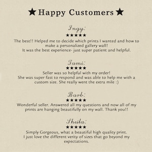 May include: A beige background with the text "Happy Customers" and customer reviews. Each review includes a customer's name, a five-star rating, and a short description of their experience with the product.