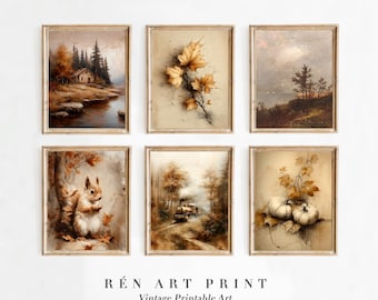 Vintage herfstgalerij muurkunstafdrukken | Rustiek herfstdecor (digitale download)