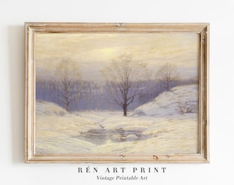 Winter Landscape Print | Muted Landscape Painting | Vintage Snowy Winter Scenery Print | Neutral PRINTABLE Art | Christmas Digital Download