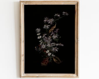 Dunkel Blumen Druck: Stimmungsvolle Vintage Kunst (Digitaler Download)