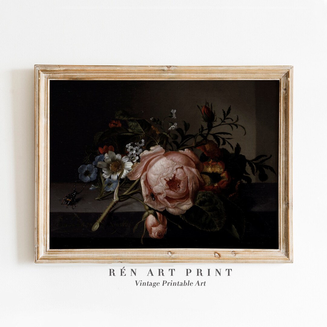 Moody Rose Painting | Vintage Floral Still Life (digital Download) - Etsy