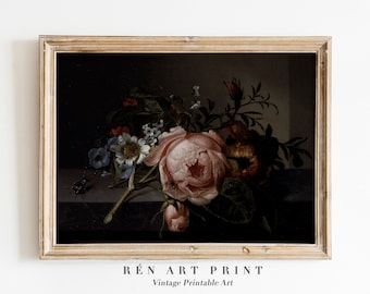 Moody Rose Painting | Vintage Floral Still Life (Digital Download)