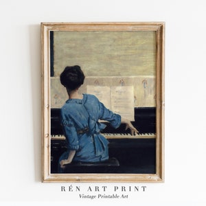 Antique Pianist Painting | Music Wall Art | Vintage Woman Portrait | Music Lover Gift | Woman Playing Piano Print | Digital Download