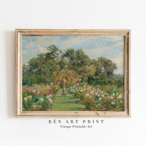 Spring Landscape Painting | Printable Wall Art | Vintage Spring Print | Farmhouse Wall Decor | Flower Garden Antique Oil Painting Download