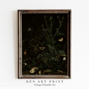 Antique Wildflowers Painting | Printable Wall Art | Dark Oil Painting Cottagecore | Moody Wall Art | Dark Academia Print | Digital Download