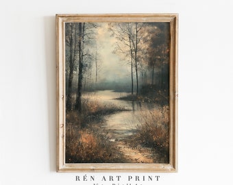 Vintage Fall Landscape Painting | Antique Nature Art Print (Digital Download)