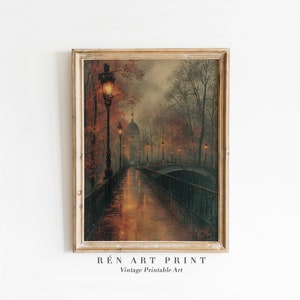 Regnerischer Herbst Wand Kunst | Moody Herbst druckbare Kunst | Antike Herbst Stadt Gemälde | Vintage Landhaus Druck | Rustikale Wanddekoration