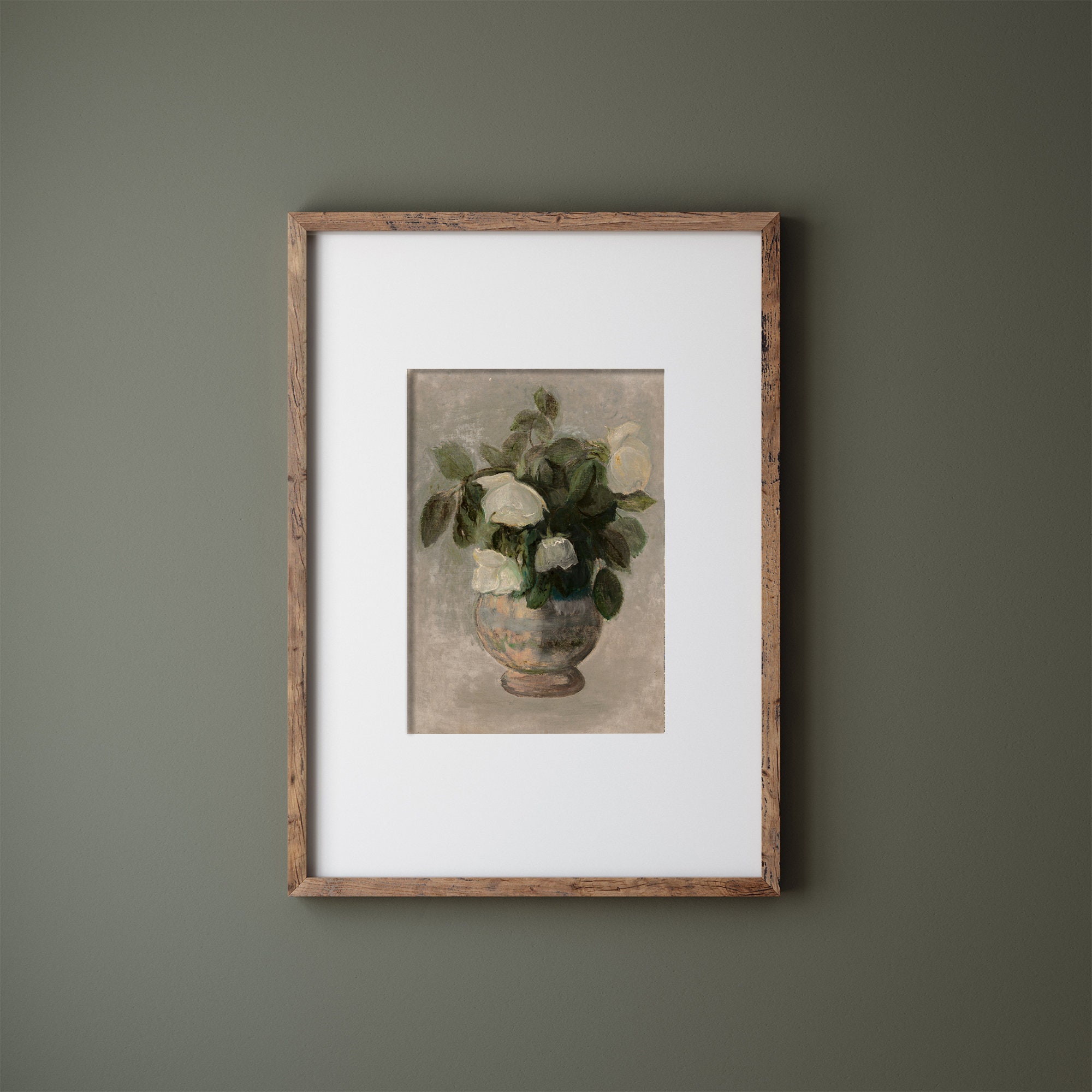 White Rose Printable Wall Art | Vintage Oil Painting | Antique Neutral ...