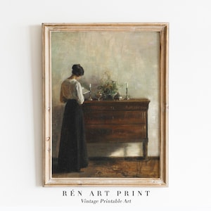Pintura de retrato temperamental | Arte de parede de retrato de mulher vintage | Impressão de arte de leitura de mulher | Arte de parede temperamental | Impressão Light Academia | ARTE IMPRIMÍVEL