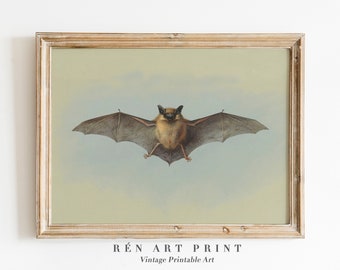 Vintage Bat Print | Antique Halloween Wall Art | Dark Moody Bat Art Print | Spooky Wall Decor | Bat Printable Art Dark Art DIGITAL Download