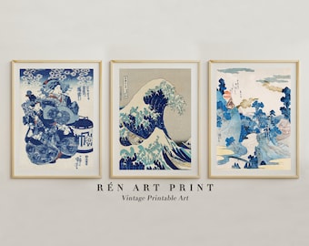 Japanese Prints Set of 3 | Gallery Wall Set | Asian Printable Art | Japanese Wall Art | Japanese Woodblock Prints | Hokusai Prints | Ukiyo-e