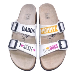 Mommy and Daddy Themed Women&#39;s Comfy Sandals, BOSS MOM, Summer Sandals, Custom Shoes