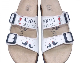 Sandalias de piel auténtica: sandalias blancas de verano «Always Love You»