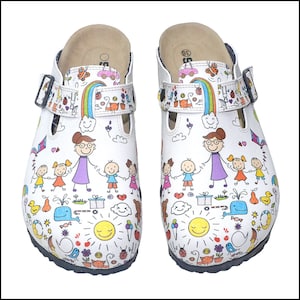 Kindergarten Teacher Slippers, Mother Clogs,   Patterned, Comfortable KINDERGARTEN Slippers, Anatomical