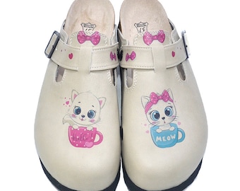Cat Lover Clogs: Anatomical Leather Comfort Shoes
