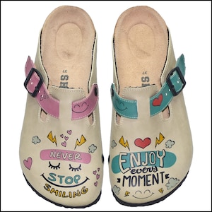 Always Be Happy! Themed Professional Women&#39;s Clogs, Comfortable Slippers for Nurses and Doctors