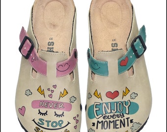 Always Be Happy! Themed Professional Women&#39;s Clogs, Comfortable Slippers for Nurses and Doctors