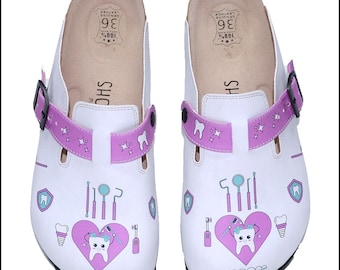 Dentistry Slippers, Dentist Clogs, Dental Doctor Sandal,  Comfortable TOOTH PURPLE Slippers, Anatomical