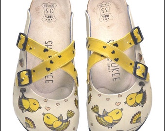 YELLOW BIRD Themed Summer Women's Clogs