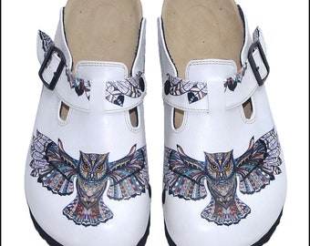 Zuecos étnicos de búho: zapatos de cuero cómodos para mujer