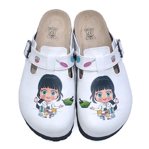 Pharmacist Clogs, Apothecary Clogs, Chemist Clogs, Comfortable Clogs, Leather Clogs, Anatomical Clogs, Painted Clogs