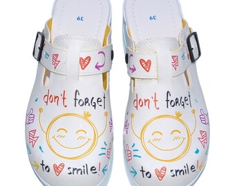 Nurse, Doctor, Dentist, Laboratory Staff, Emergency Medical and All Other Healthcare Professionals Air Model Clogs with Smile Theme for