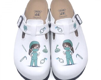 Anesthesiologist Themed Professional and Comfortable Healthcare Professional Clogs, Leather Clogs, Comfy Clogs