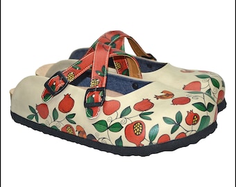 Pomegranate Flowers Cross Band Design Comfortable Women&#39;s Clogs
