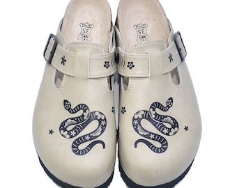 Snake Themed Professional Women's Clogs, Nursing Shoes, Doctor Sandals, Anatomical Clogs