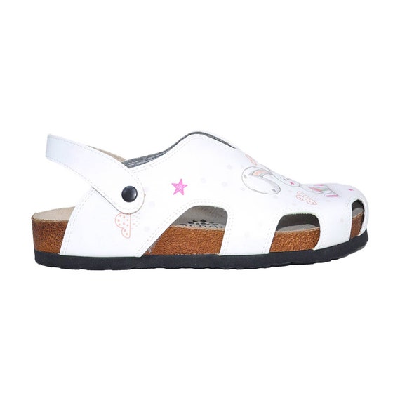 Cute Bunny Print Sandals • White Leather Open-toe Clogs 