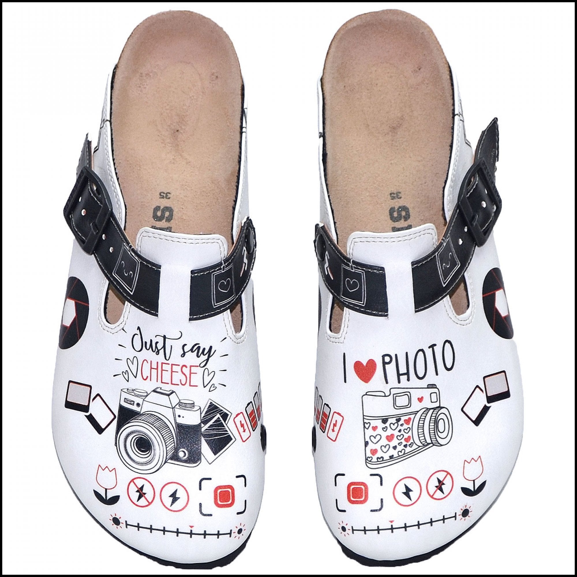 Photographer Gifts, Photography, Traveler Clogs, Traveling Shoes, I LOVE PHOTO Themed Professional Women Clogs