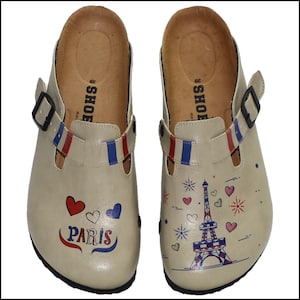 France Themed  Women&#39;s Clogs, Bastille Day Gifts, French Women&#39;s Shoes, Paris Clogs