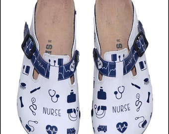 Anatomical Leather Nurse Clogs, Comfortable Medical Shoes